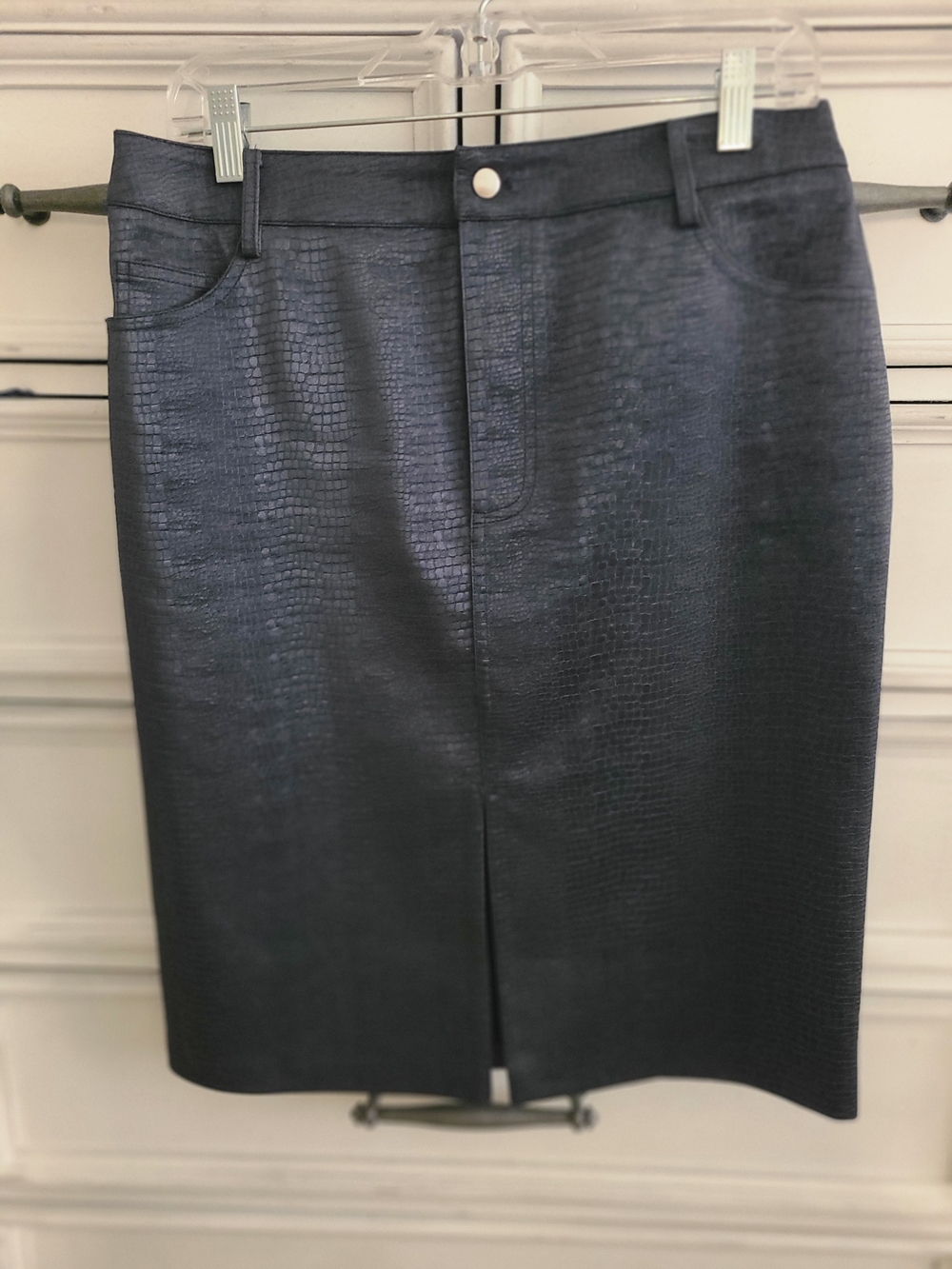 Wayf Black Faux-Croc Pencil Skirt